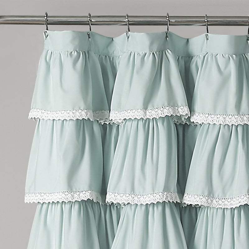 Lush Decor Lace Ruffle Shower Curtain Single 72" W x 72" L Blue - Blue Shower Curtains for Bathroom - Ruffle Bathroom Curtain - Coquette Bathroom Decor - Image 2
